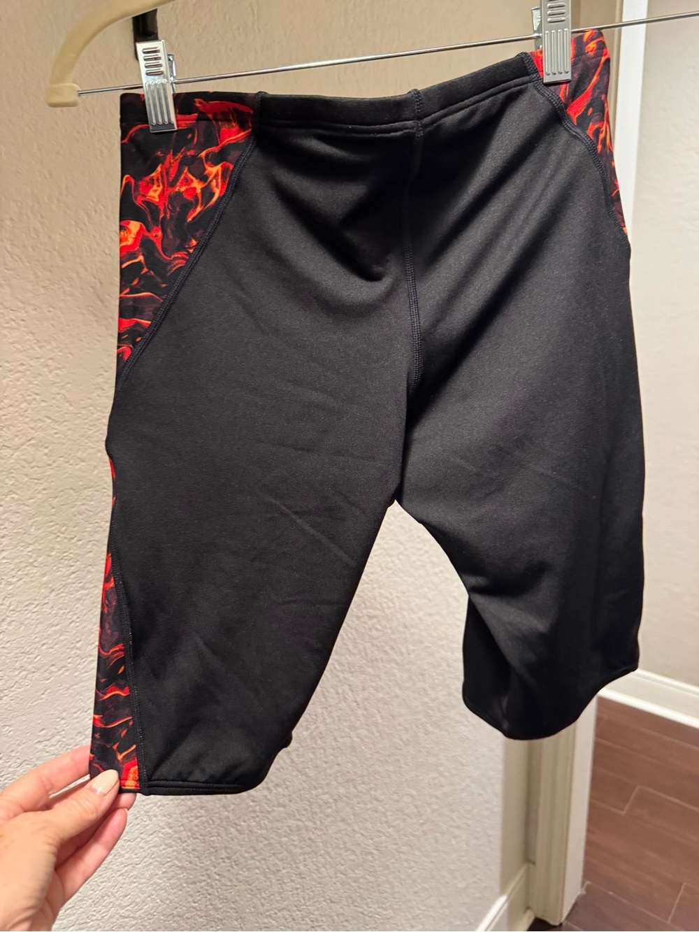 TYR Black Swim Trunks with Red Flame Panels